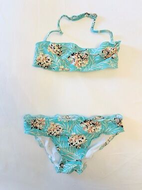 La Perla Kids Floral Bandeau Bikini in Aqua and Peach runs small